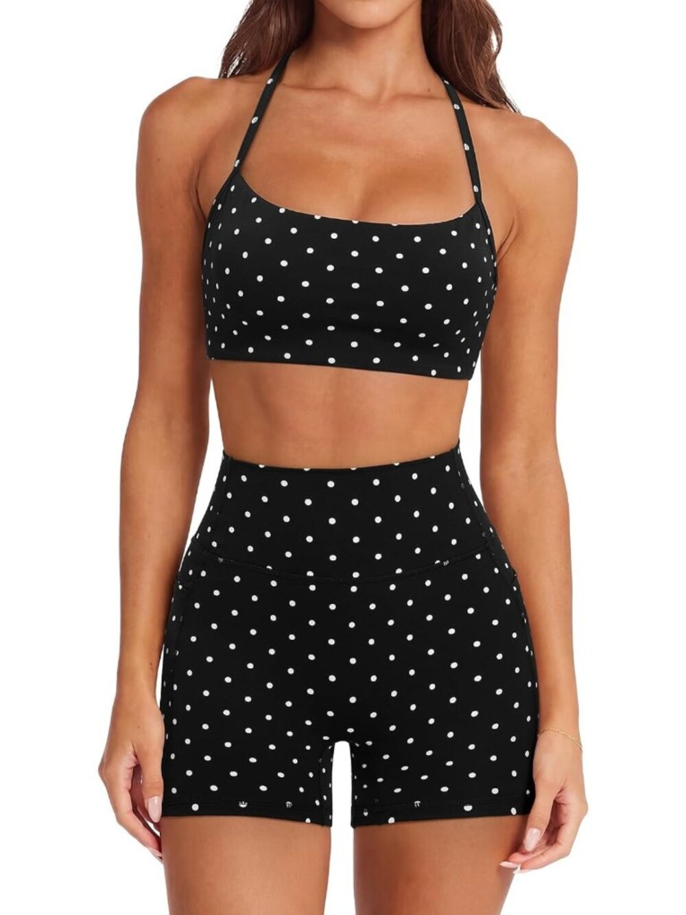 Women’s 2-Piece Workout Set: Padded Halter Sports Bra & High-Waisted Biker